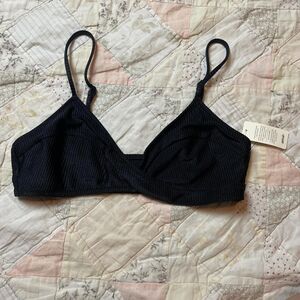 aerie shine rib twist scoop bikini top black size medium